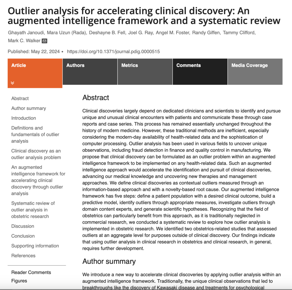 Outlier analysis for accelerating clinical discovery: An augmented intelligence framework and a systematic review